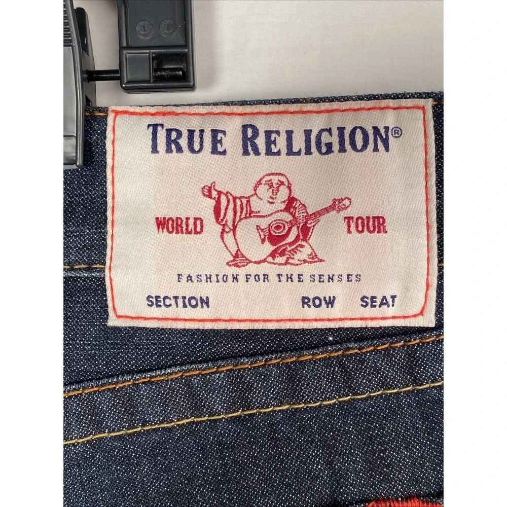 True Religion Jeans Men 36 33Straight Dark Wash ‎ Red Stitching Plus Red TR Hat